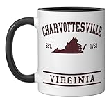 Charlottesville Virginia Est. 1762 Vintage Varsity Ceramic Mug, Black/White