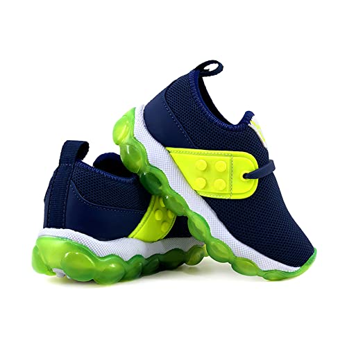 Tênis Infantil de Led Masculino Calce Fácil Sem Cadarço AS348 Cor:Azul Marinho-Limão;Tamanho:26