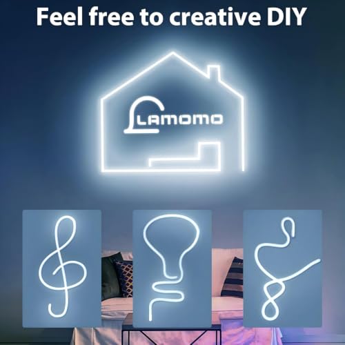 Image of Lamomo White Led Strip Lights 32.8Ft, 2 Roll Neon Rope Strip 0.39In /Cut, 12V Flex Waterproof Silicone DIY Neon Sign for Kitchen Bedroom Commercial Decor, 6mm Width(Power Adapter not Included)