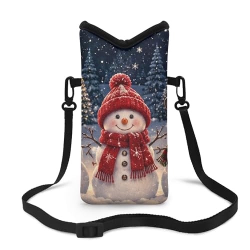 Image of Christmas Neoprene Phone Pouch Shockproof Crossbody Phone Purse Mini Bag with Detachable Adjustable Strap, Christmas Mini Purse for Women, Snowman Print