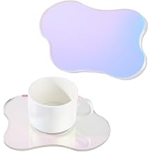 FINGERINSPIRE 2 Cloud Shaped Acrylic Coasters 5.1x6.4inch Clear Iridescent Irregular Creative Decorative Plate for Kitchen Counter, Dresser, Office Desk