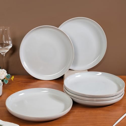 Image of Nestasia Ceramic Set of 6 Dinner Plates (10 Inch Each) - Light Grey Full Plates with Glossy Finish - Perfect for Home, Kitchen, Dining & Gifting