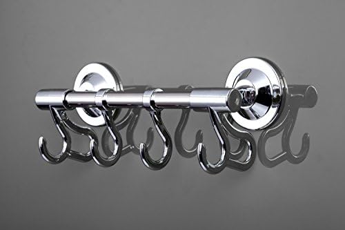 NL HOME Sliding Rack with Powerful Suction Cups, Multi Purpose Sliding Rail with 4 Hooks (2 Adjustable Sliding Hooks) for Bathroom or Car,8 Inch, Chrome