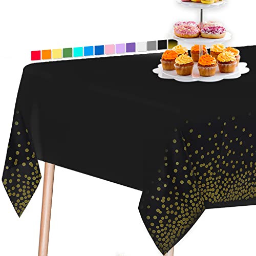 PartyWoo Nappe Noire, Nappe 54 x 108 Pouces, Nappe Rectangle, Nappe en Plastique, Nappe Imperméable, Couverture de Table, Nappe en Plastique, Décorations de Fête Noir et Or (1 Pack)