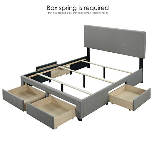 Dg Casa Kelly Panel Bed Frame With Storage Drawers And Upholstered Headboard, Queen Size In Grey Linen Style Fabric #TOP6