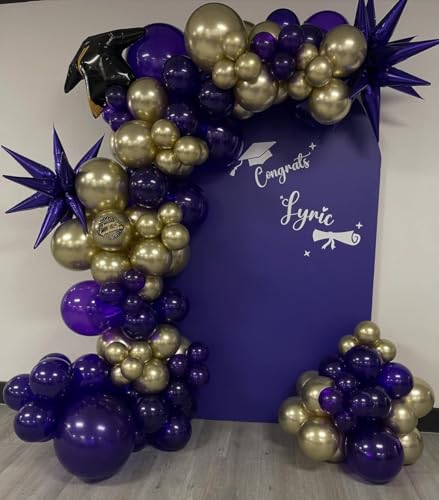 Image of Purple and Gold Balloon Arch Garland Kit 153pcs with Star, 2026 New Year's Dark Purple Metallic Gold Violet Royal Balloons for Adults Prom Luxury Decorations Graduation Birthday Baby Shower