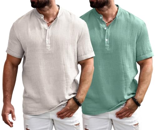 Image of Zombom Men's Polycotton Solid Short Kurta | Regular Fit | Half Sleeve | Mandarin Collar | Lightweight Casual Wear for Daily, Summer Comfort & Smart Look