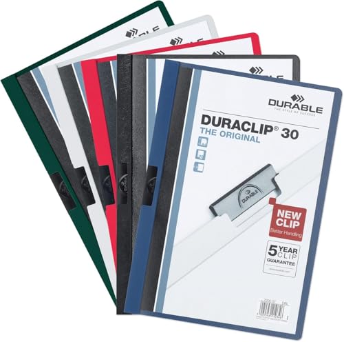 Durable Klemm-Mappe Duraclip (Original 30, Hartfolie, bis 30 Blatt A4, Beutel à 5 Stück) dunkelblau, 222707