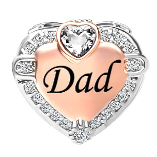 Image of Two-tone Family Rose Gold Love Heart Charm fits Pandora Charms Moments Bracelets Clear Cubic Zirconia Birthstones