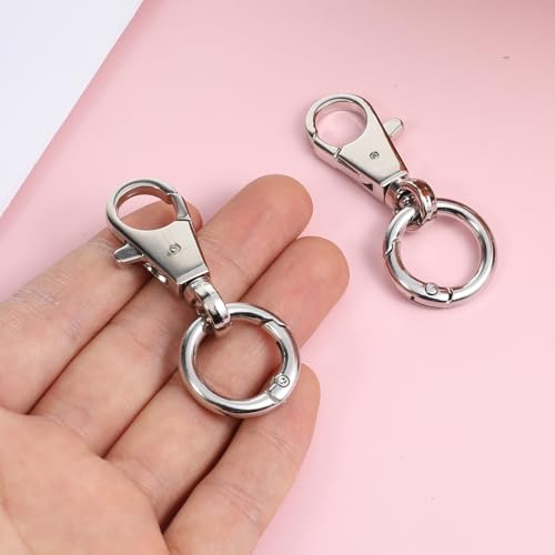 2 Pcs Double Opening Keychain Clip, Heavy Duty Zinc Alloy Swivel Clasp Clip Metal Swivel Snap Hooks Lobster Clasp with Key Ring for DIY Craft Lanyard Purse Making Jewelry Travel Accessories (Silver)