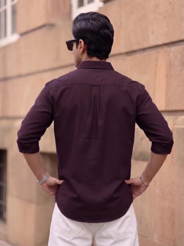 Image of Men's Brown Solid Full Sleeve Casual Shirt with Chest Pocket