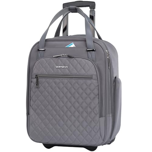 EMPSIGN Underseat Carry On Wheeled - 16" Carry on Bag with Wheels Multi-functional Lightweight Rolling Bag Overnight Weekender Small Suitcase for Women Men Travel Business, Dark Grey by EMPSIGN - Used condition - US$54.74