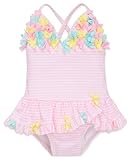 Little Me Baby Girls' One Piece Ruffle Swimsuit, Pink Stripe, 18 Months
