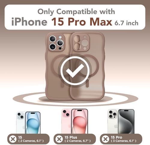 CAPRARO Cute for iPhone 15 Pro Max Case, Compatible with MagSafe, [Curly Wave Edge] [Full Camera Protection] [14 FT Drop Protection] Magnetic Phone Case for 15 Pro Max 6.7 Inch, Brown