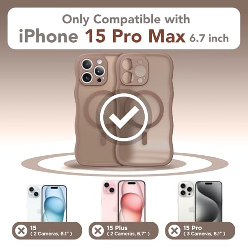 CAPRARO Cute for iPhone 15 Pro Max Case, Compatible with MagSafe, [Curly Wave Edge] [Full Camera Protection] [14 FT Drop Shockproof Protection] Magnetic Phone Case for 15 Pro Max 6.7 Inch, Brown - Thumbnail 2