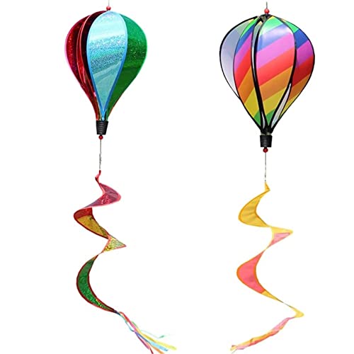 2Pcs Hot Air Balloon Wind Spinner, Outdoor Hanging Windmill Sequins Stripes Windsock Rainbow Wind Twister For Lawn Backyard Porch Campsite Garden #TOP8