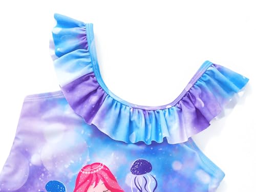 Image of Dvenki Toddler Girls One Piece Swimsuit Adjustable Straps Sizes 2T-10 | quick-dry swim fabric, skin-friendly, ruffle neckline, leopard, check, mermaid prints, swimwear for beach, pool, summer party