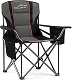 FAIR WIND Padded Camping Chair 500LBS Capacity Heavy Duty Oversized Folding Chair for Heavy People Portable Lawn Chair with Adjustable Lumbar Support, Cooler Bag & Cup Holder for Outdoor, Beach