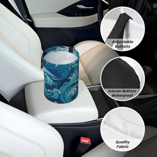 Image of Small Car Trash Can, Ocean Waves Design Hanging Foldable Car Trash Bag, Waterproof Leakproof Garbage Bin, Car Interior Organizer Accessories