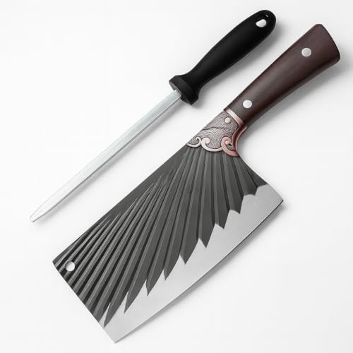 Image of Machado Forging Serbian Chef Knife Set - 12 inch Full Tang High Carbon Clad Steel Butcher Cleaver with Knife Sharpener - Perfect for Vegetables, Fish, Meat - Ideal for Kitchen, Hotel, Restaurant
