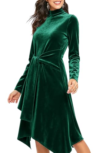 Image of Jayscreate Women's 2023 Long Sleeve Sweater Dress Fall Winter Midi Tie Front Knit High Waist Business Casual Dress