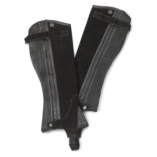 Ovation Women's Elite Amara Ribbed Half Chaps - Equestrian Horse Riding Protective Legwear with Contoured Stretch Panels, Dirt-Resistant Zipper, Snap Closures & Reinforced Calf, Black, Small