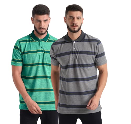 Image of INKKR Striped Men Polo Neck Half Sleeve T-Shirt
