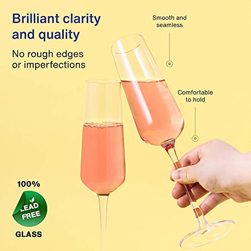 GoodGlassware Champagne Flutes (Set Of 4) 8.5 oz – Tall, Long Stem, Crystal Clear, Classic, and Seamless Tower Design - Lead Free Glass, Dishwasher Safe, Quality Sparkling Wine Stemware - Thumbnail 3