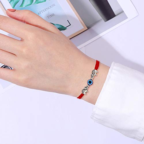 Gmai Evil Eye Lucky Pendant Bracelets Anklet Red Rope Cord Thread Braided Amulet Family Couple Friendship Adjustable Elephant Butterfly Sun Bracelets For Women Men (Red-Elephant) #TOP2