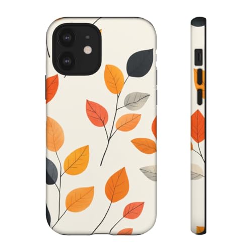 Coque rigide mate premium motif feuilles d'automne pour iPhone 12 orange