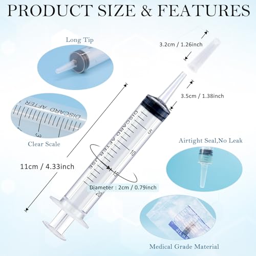 Image of Bulk 100 Pack 20ml Plastic Large Syringes with Tip Cap, Measuring Syringe for Scientific Labs, Feeding Pets, Measurement, Refilling, No Needle, Individually Sterilized Sealed