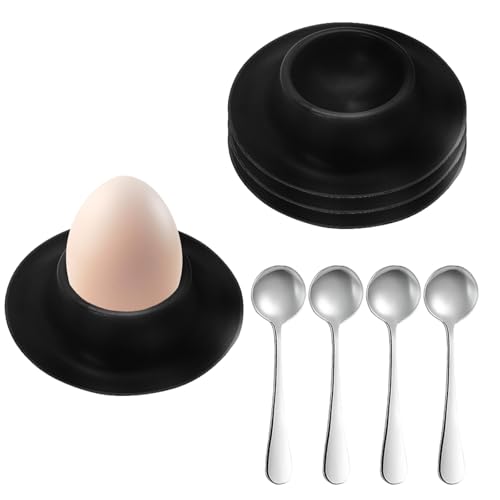 4-teiliges Eierbecher- und Löfferset – Eierbechers Schwarze | Unzerbrechlicher Wiederverwendbarer Eierbecher,Geschirrset Schwarz Matt