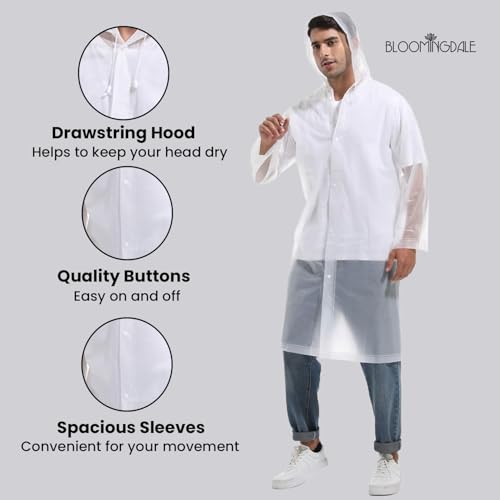 Image of Bloomingdale Rain Coat for Men & Women Waterproof Bike Raincoat for Men with Pant Set Reflective Raincoat for Women, Boys & Girls Adjustable Top and Bottom Rain Coat for Women with Bag - Black