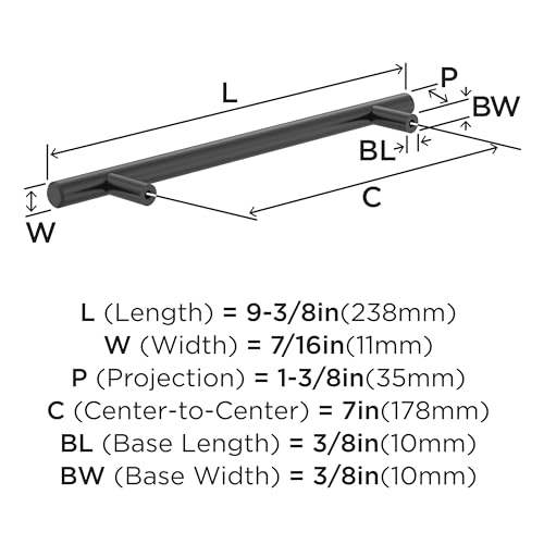 Image of Amerock 7 inch Bar Pulls Black Bronze Drawer Pull | 7 inch (178mm) Center-to-Center Mounting Distance and 9-3 /8 inches Overall Length, Durable Carbon Steel Cabinet Hardware