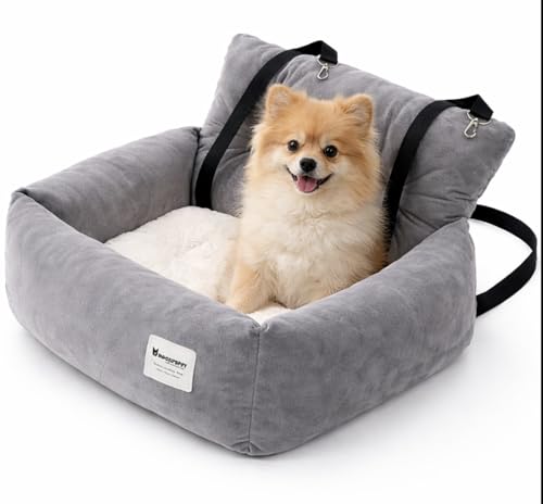 Hunde Autositz Hundesitz für kleine bis mittlere Hunde Waschbarer Ansteckbare Leine verdickter Memory-Schaum-Füllung Hundebett Auto für Rückbank Vordersitz Grau