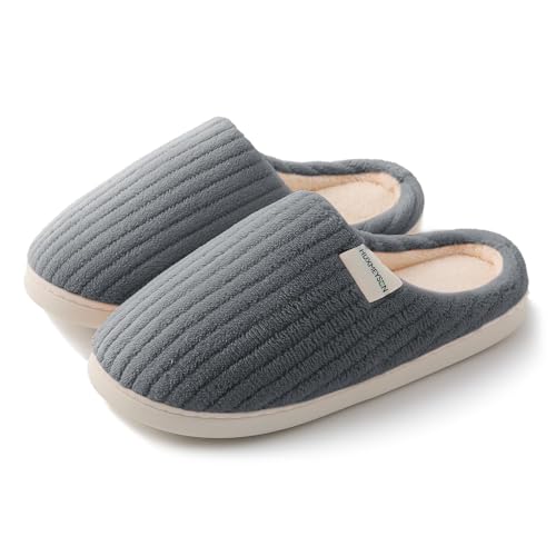 Image of HUXMEYSON Slippers for Women, Warm Memory Foam Comfy House Slippers with Anti-Skid Rubber Sole for Indoor and Outdoor