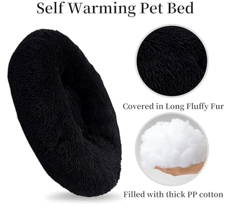 Image of ZEXSAZONE Round Donut Pet Bed for Cats and Puppies Dogs, Cozy and Plush, Raised Bedside Support, Both Sides Use Like 2 in One, Washable, Sizes for Small, Medium, and Large Pets. (Black, Large)