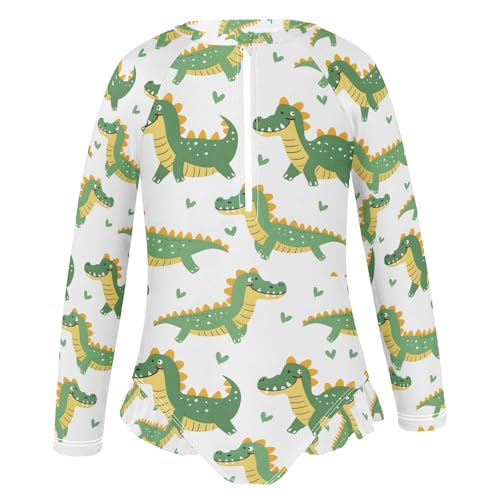 ALAZA Green Crocodile Heart Girls One Piece Swimsuit Long Sleeve Rash Guard Swimsuits UV 50+ Swimwear Zipper2