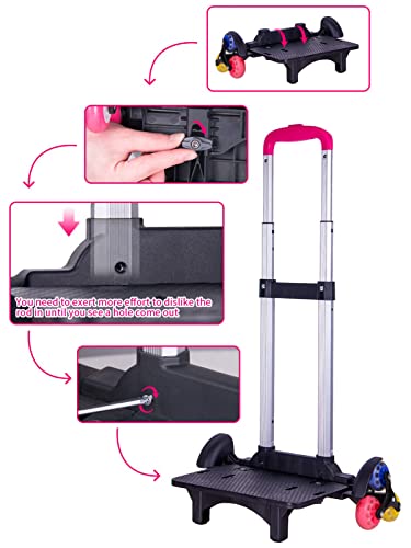 Backpack Trolley, Wheeled Trolley Aluminium Alloy Foldable Hand Cart 6 Wheels Rolling Luggage Carts for Kids School