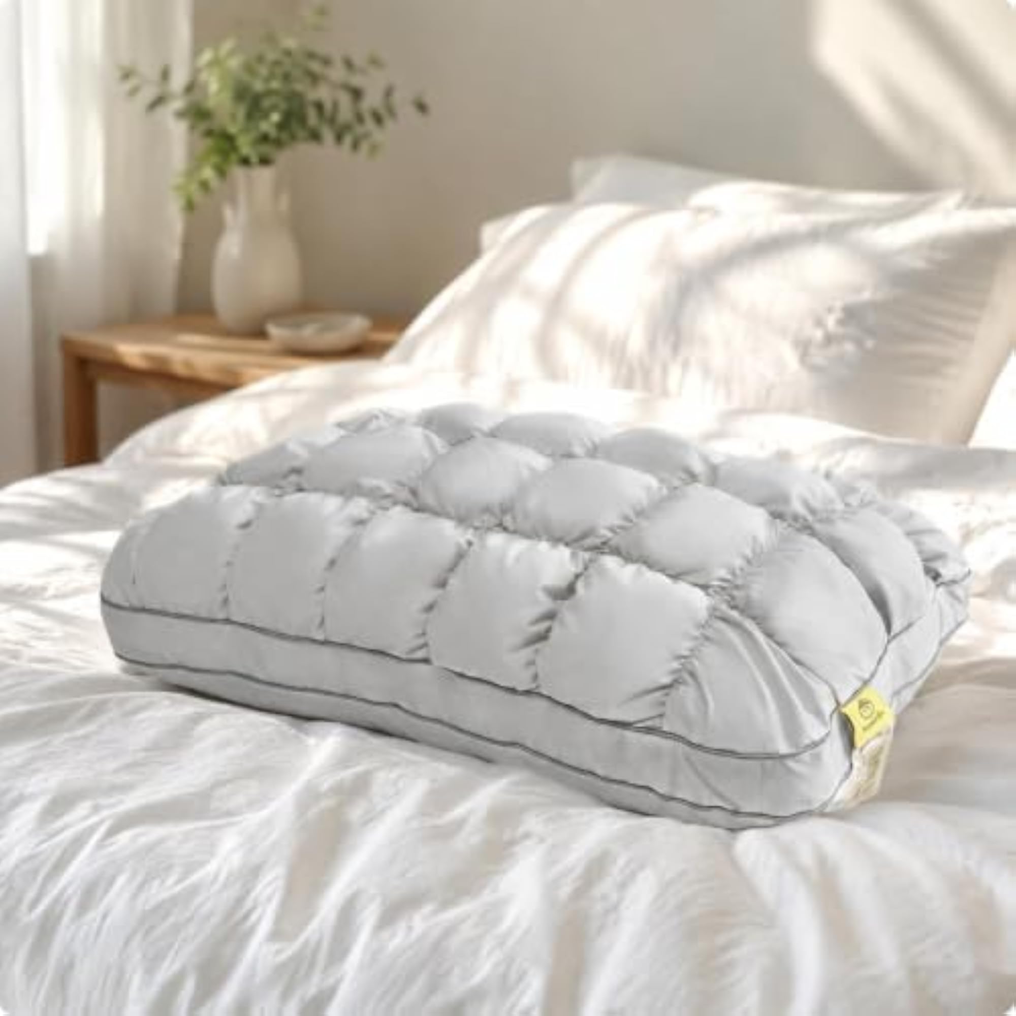 Quilted Pillow Medium Support, Polyester Fiber, Gray