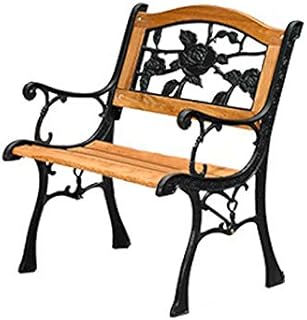 Banco de jardim ao ar livre, banco de terraço de jardim ao ar livre, assento de madeira maciça anticorrosiva de ferro combinação de mesa e cadeira de lazer, banco de parque de varanda com encosto e b