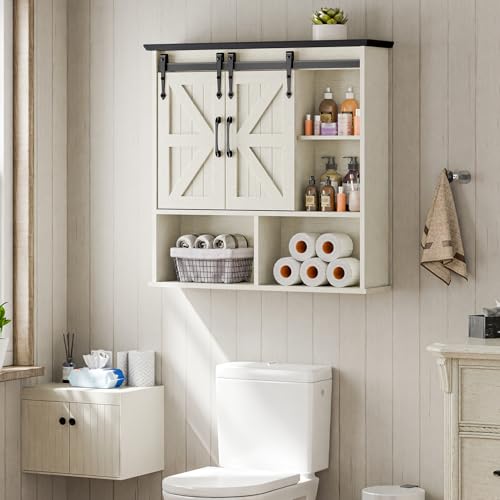 Image of Vabches Bathroom Wall Cabinet, Farmhouse Medicine Cabinet, White and Black