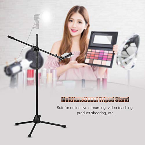 Image of Andoer 140cm / 4.6ft Adjustable Height Light Stand Durable Aluminum Alloy Floor Tripod Stand Kit with Phone Holder Max Capacity 2kg for Live Streaming Video Shooting Photography