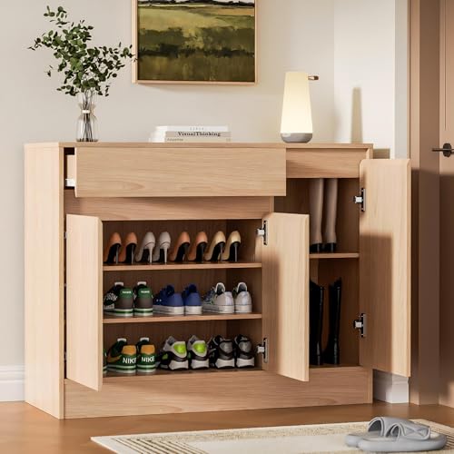 Shoe Cabinet Storage with 3 Doors, Freestanding Shoe Cabinet with...