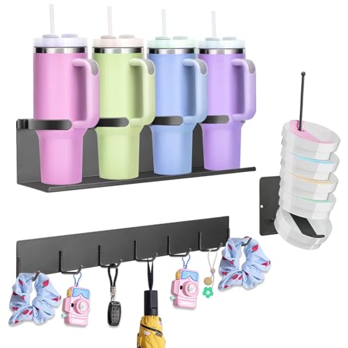 Les-Theresa 3Pcs Magnetic Cup Storage Rack Tumbler Holder Space Saving Magnetic Cup Holder for Fridge, Magnetic Water Bottle Organizer Cup Organizer for Fridge for S-Tanley 20Oz 30Oz 40Oz Cups (01)