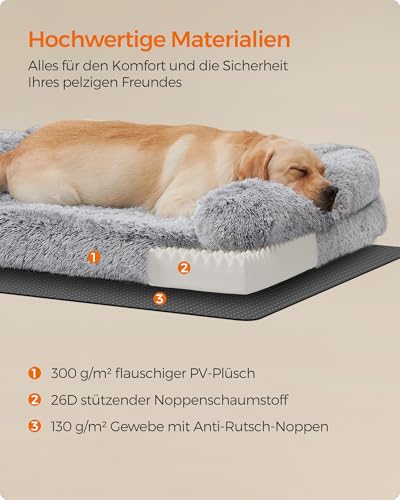 Feandrea FluffyHug Hundebett, Hundekissen Größe XXL, Hundematte für große Hunde, Hundesofa Noppenschaumstoff, Bezug abnehmbar und waschbar, 122 x 85 x 19 cm, Ombré-Grau PGW234G01V1