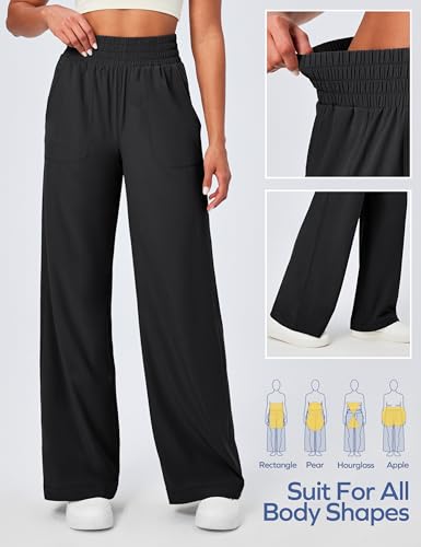 Ewedoos Wide Leg Pants Woman Lightweight Sweatpants Travel Track Work Yoga Dress Pants High Waisted with Pockets Casual2