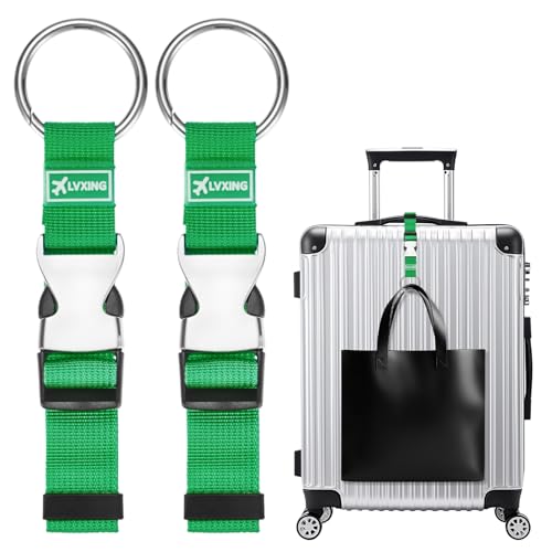 Image of M METERXITY 2-Pack Add A Bag Luggage Strap, Adjustable Suitcase Belt for Connecting Luggage /Backpack /Jacket, Carry Strap with Ring Buckle [Green]