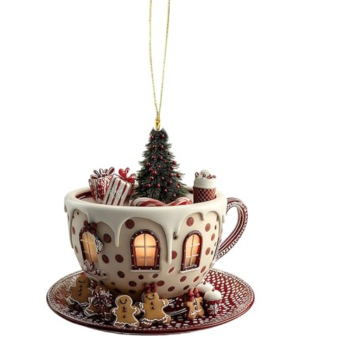 Tktouci Palline Natalizie a Forma di Tazza di Caffè per Albero di Natale | Decorazioni Natalizie in Acrilico,Pendente Bidimensionale in Acrilico per Zaino Borsa Libreria Ufficio Unisex
