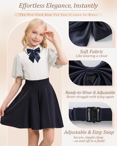 Image of AWAYTR Ladies Adjustable Pre tied Bowtie - Solid Color Bow Ties for Women